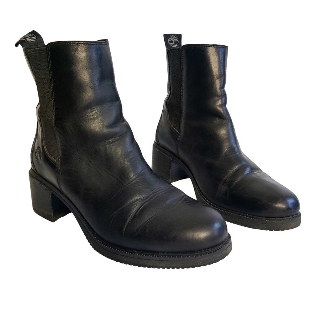 Timberland Dalston Vibe Leather Heeled Mid Pull On Chelsea Boot 7.5 Jet Black